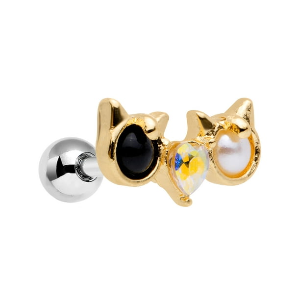 Body Candy 16G Black Plated Steel Helix Stud Tragus Cartilage Earring Blue Accent Black Cat Body Jewelry 6mm